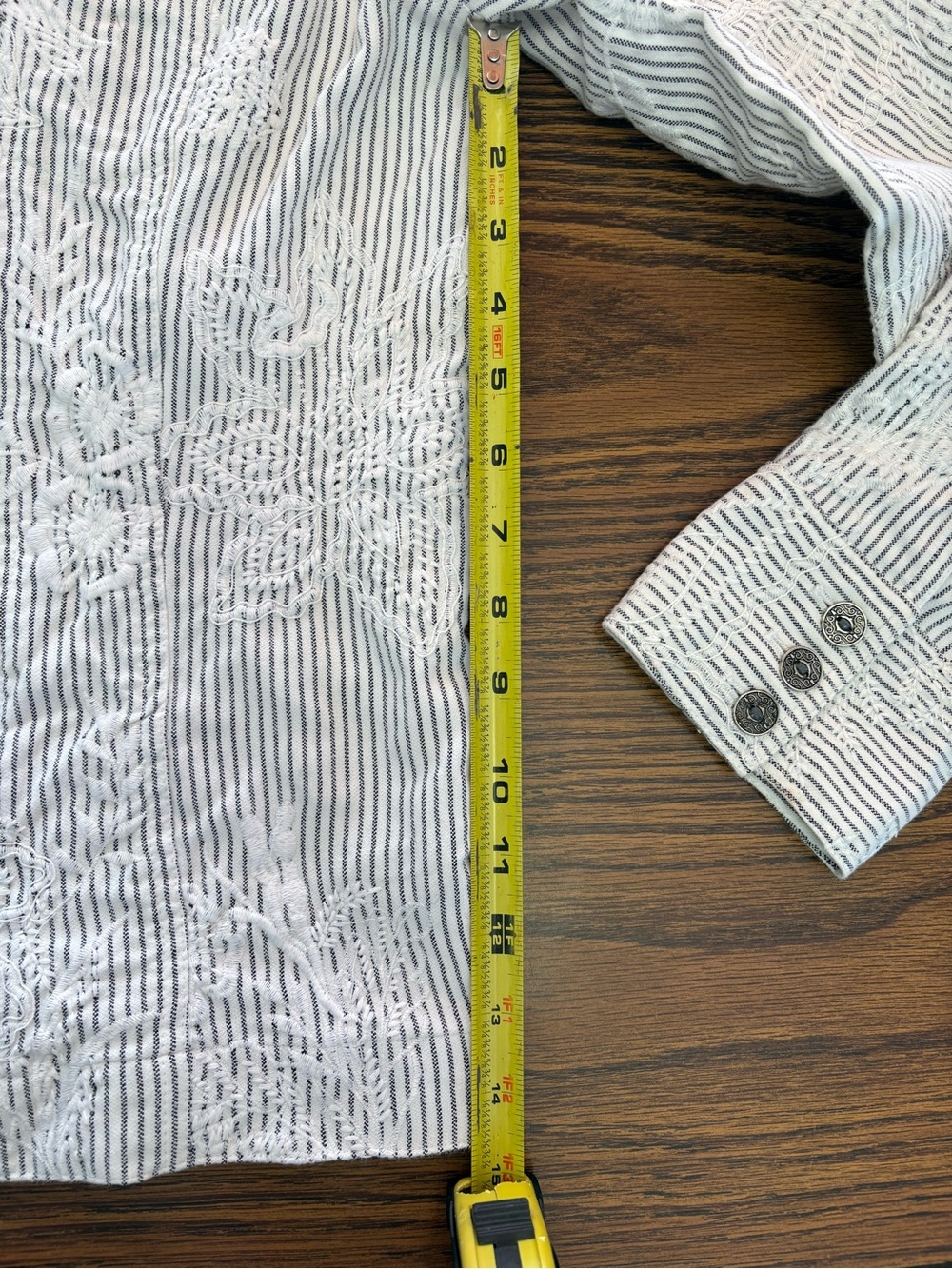 Chico's Embroidered Striped Button-Front Jacket - White & Gray - Picture 10 of 11